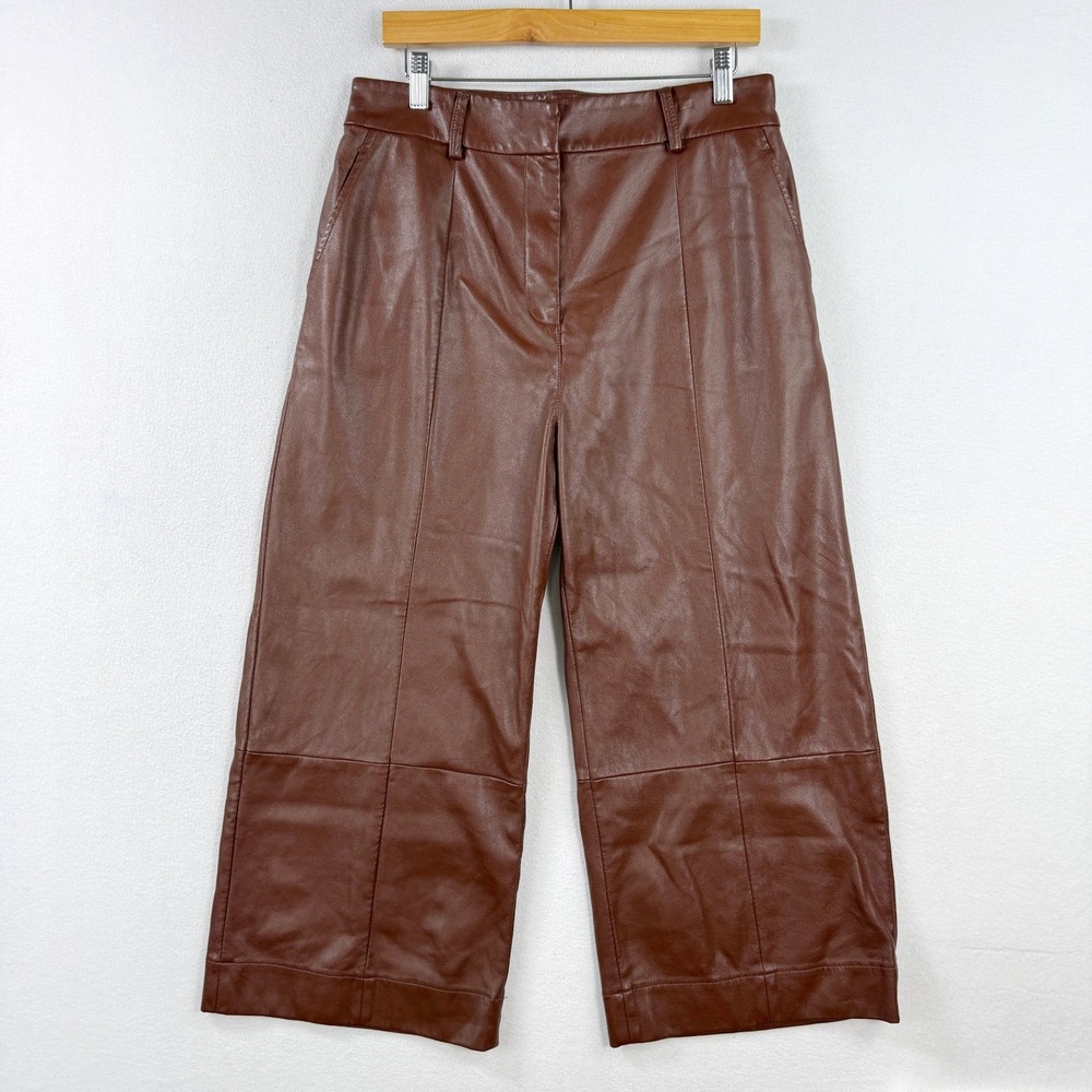 Jason Wu Wide Leg Cropped Faux Leather Trousers Size 10 Womens
